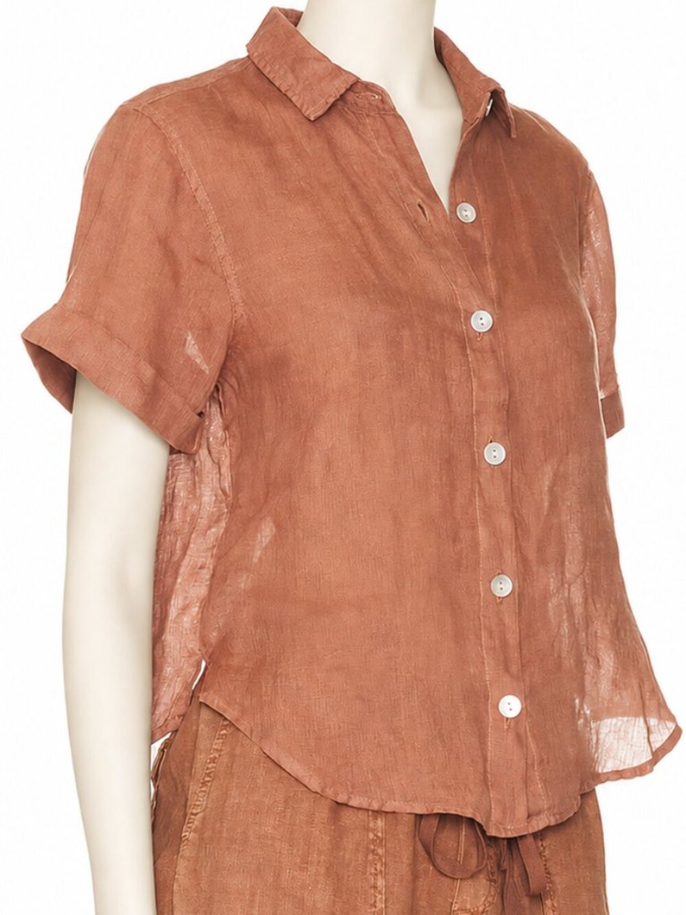 Bella Dahl Copper Terracotta Linen Cuffed Sleeve Shirt M